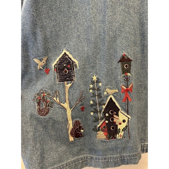 Christopher & Banks‎ Denim Button Down Top XL Snowman Winter Holiday Party - Picture 2 of 8